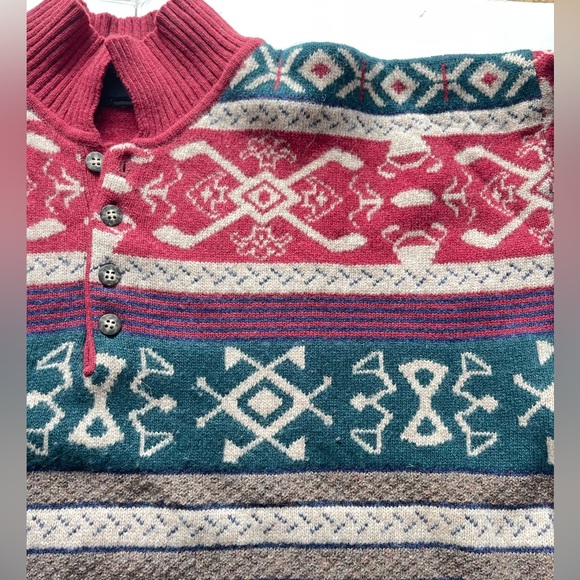 Vintage Fair Isle Textured Patterned Knit Sweater Part Two Mens Wear Grandpa XL - Picture 4 of 5